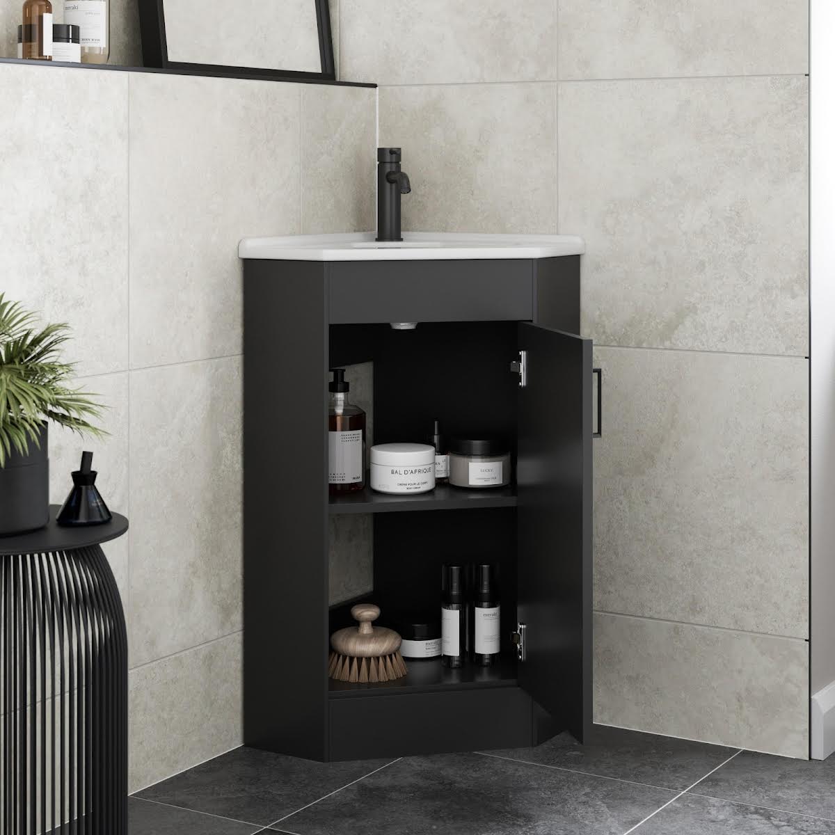 alpine-black-single-door-corner-vanity-unit-585mm