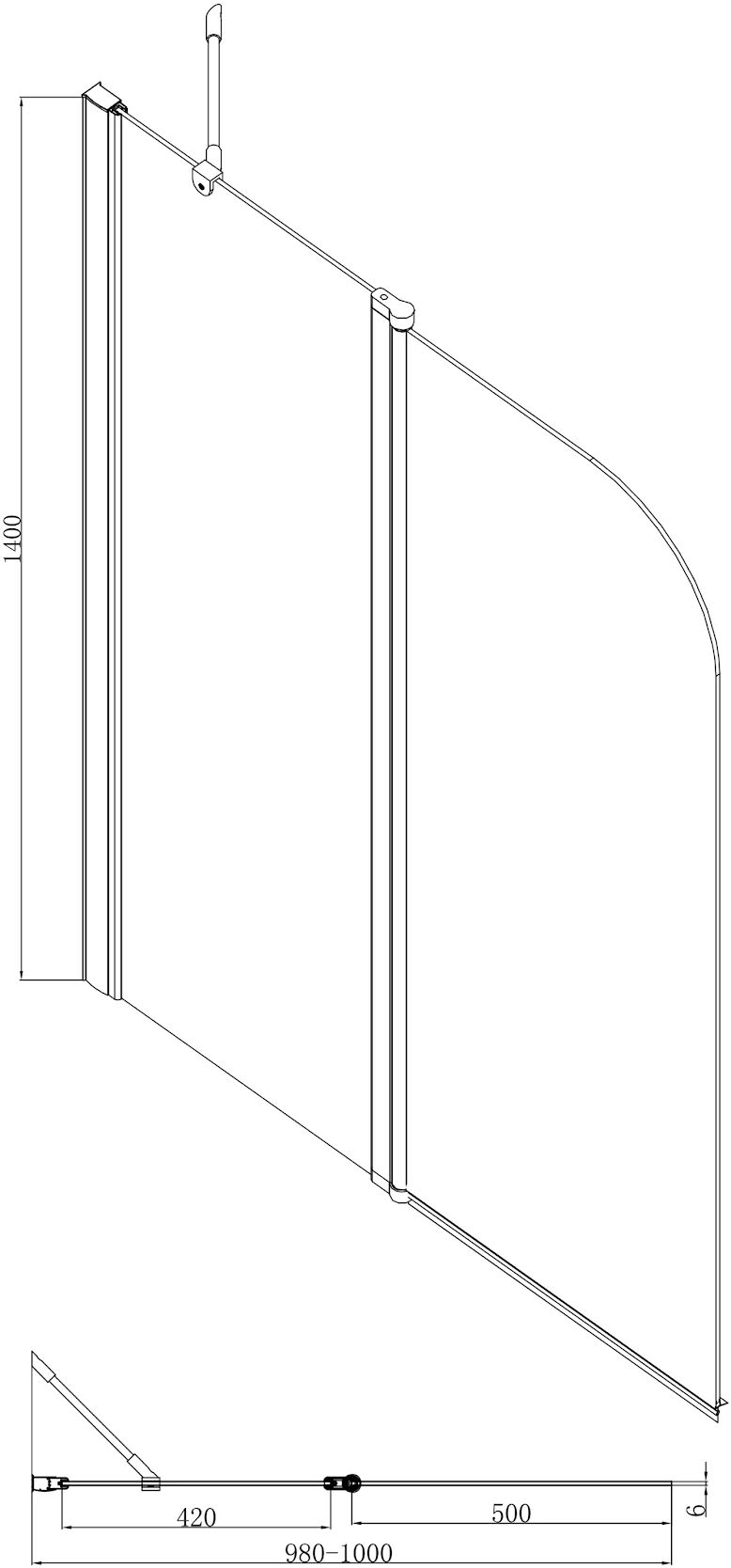 luxura-curved-edge-two-section-bath-shower-screen-1000mm-6mm-chrome