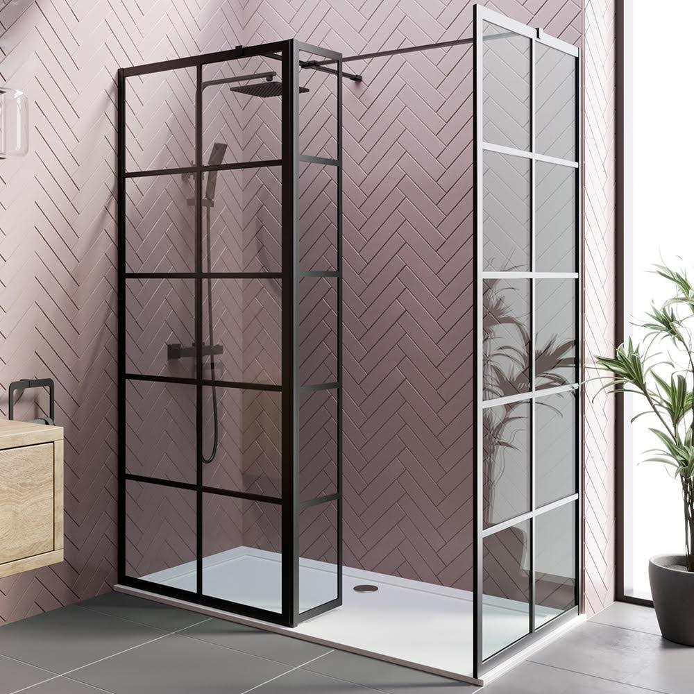 diamond-grid-walk-in-shower-screens-1700-x-900mm-with-tray-fixed-return-panel-8mm-black