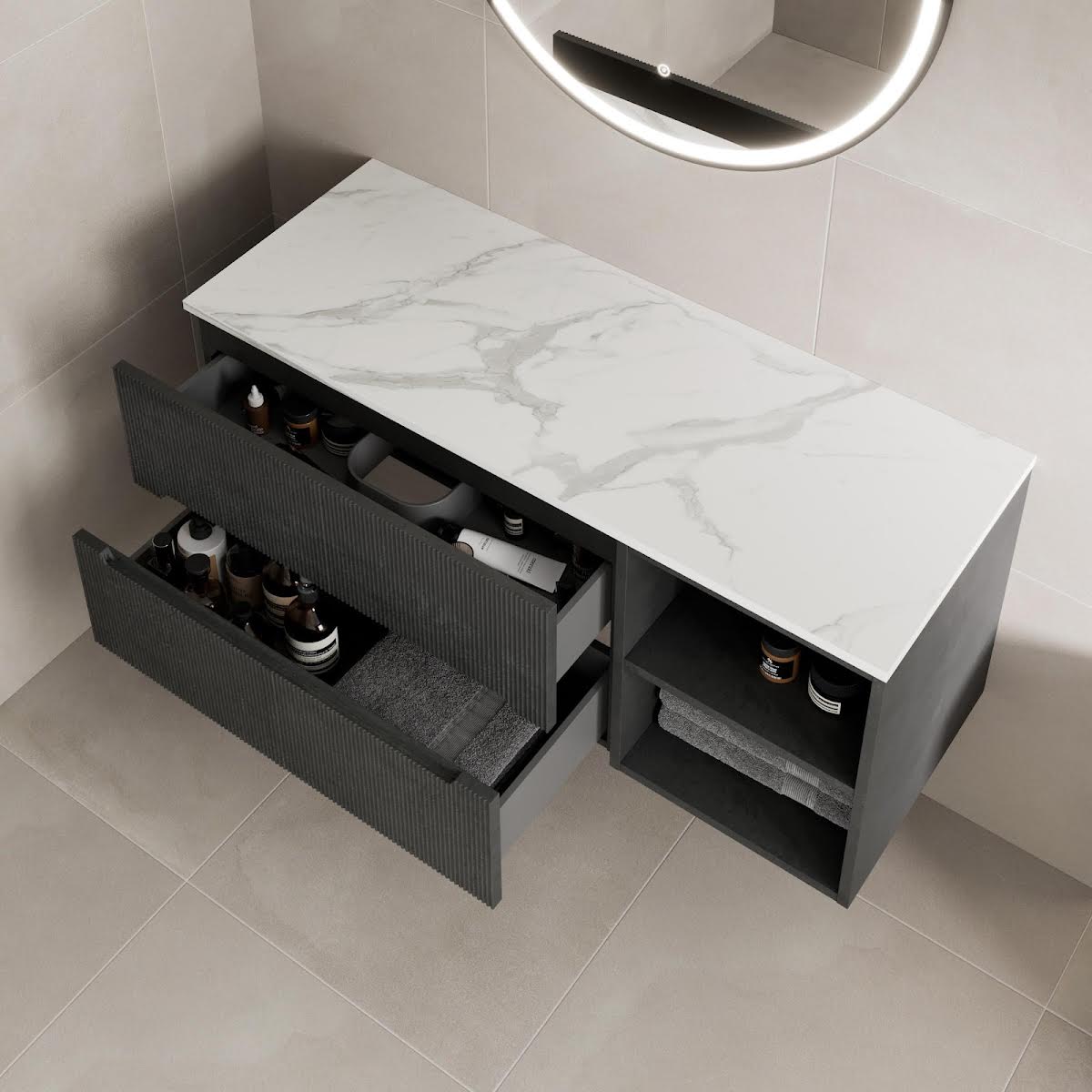 vitusso-fluted-black-wall-hung-bathroom-vanity-unit-without-basin-1200mm-white-marble-top