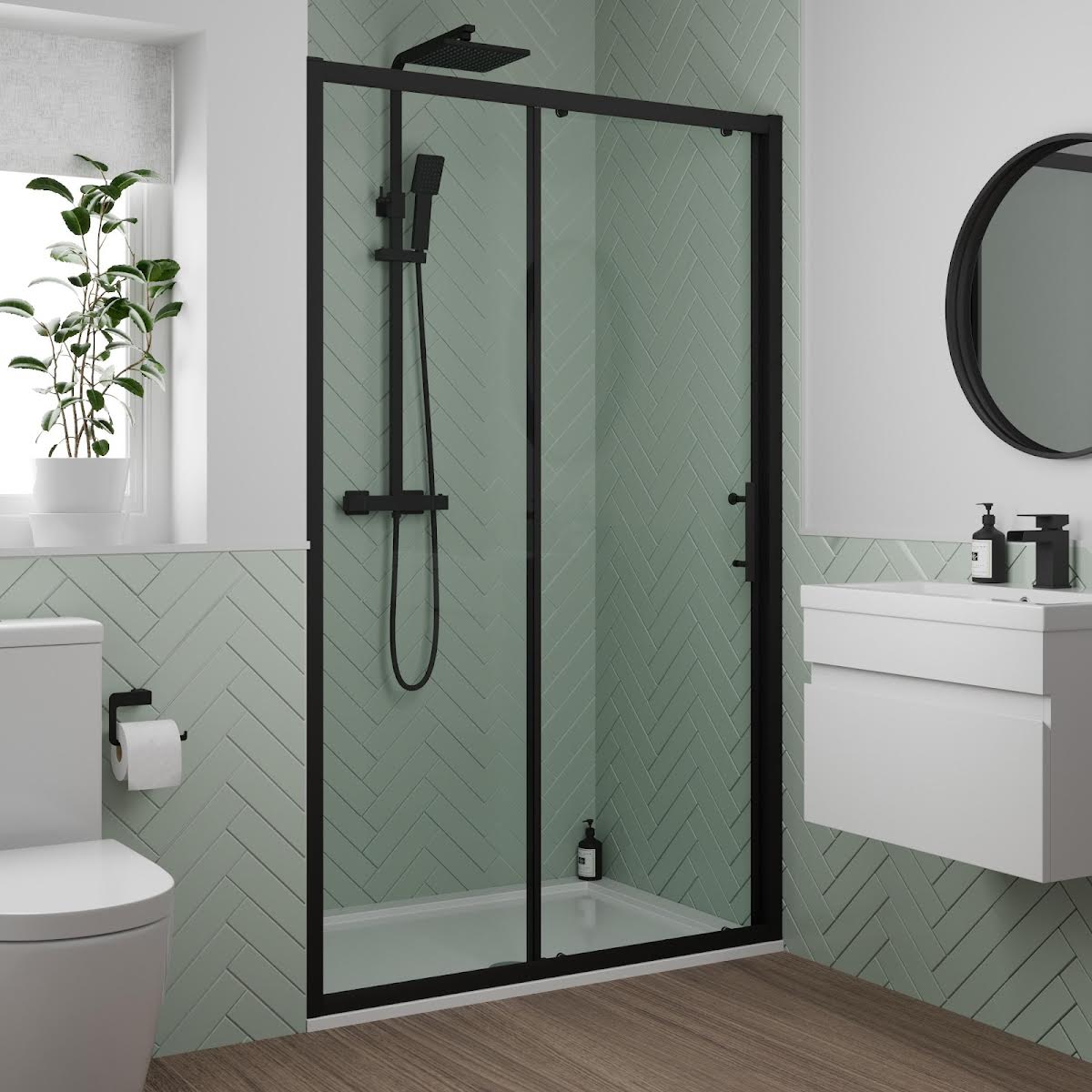 luxura-sliding-shower-door-1000mm-with-1000-x-800mm-tray-6mm-black