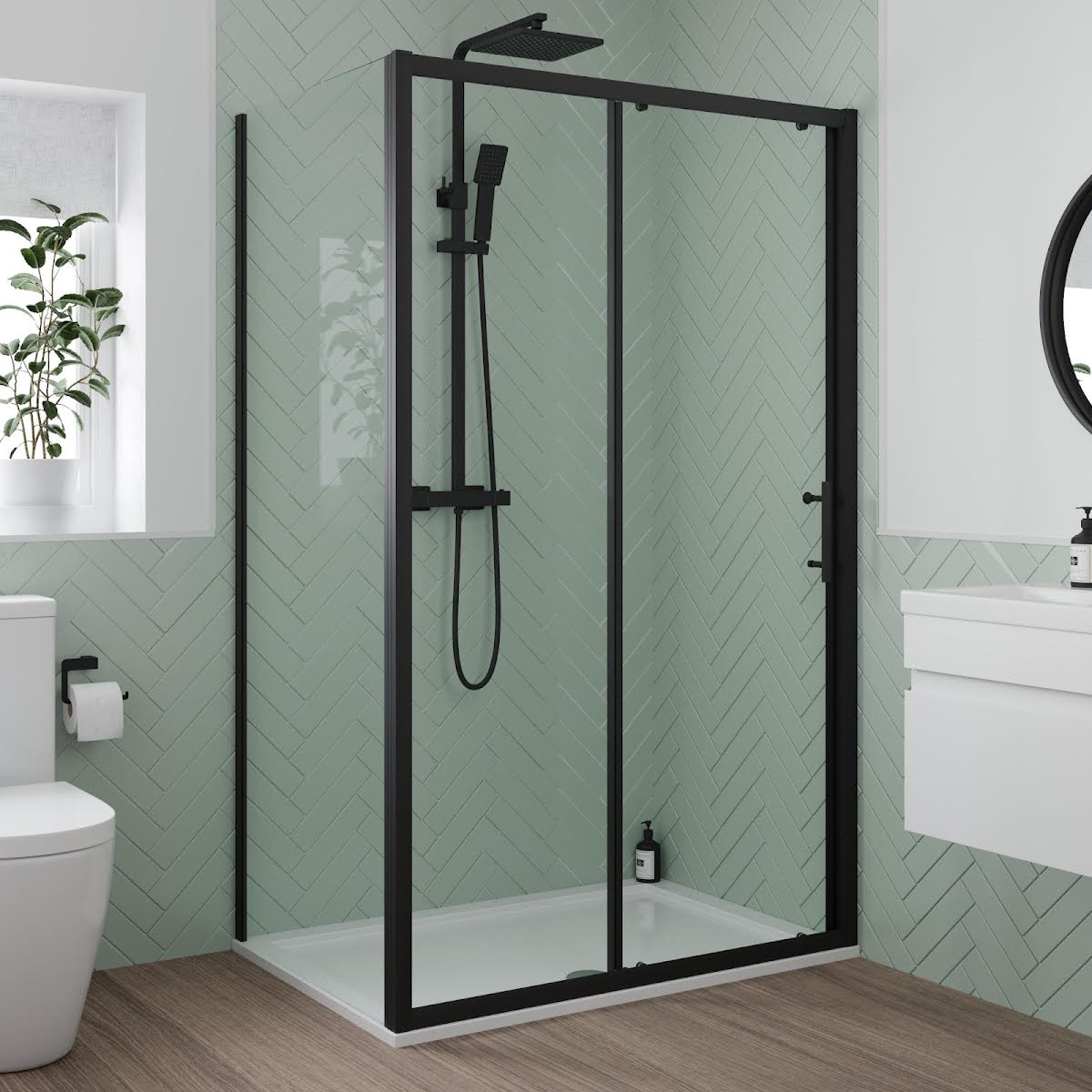 luxura-sliding-shower-enclosure-1400-x-800mm-with-non-slip-tray-and-waste-6mm-black