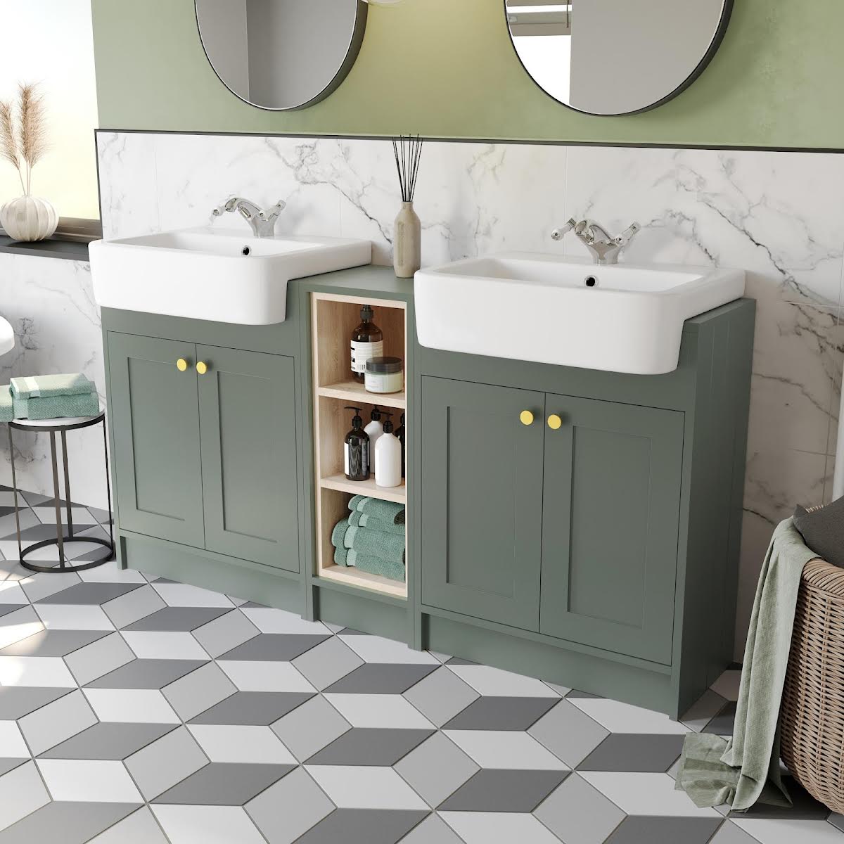 park-lane-winchester-green-double-vanity-unit-brushed-brass-handles-1540mm