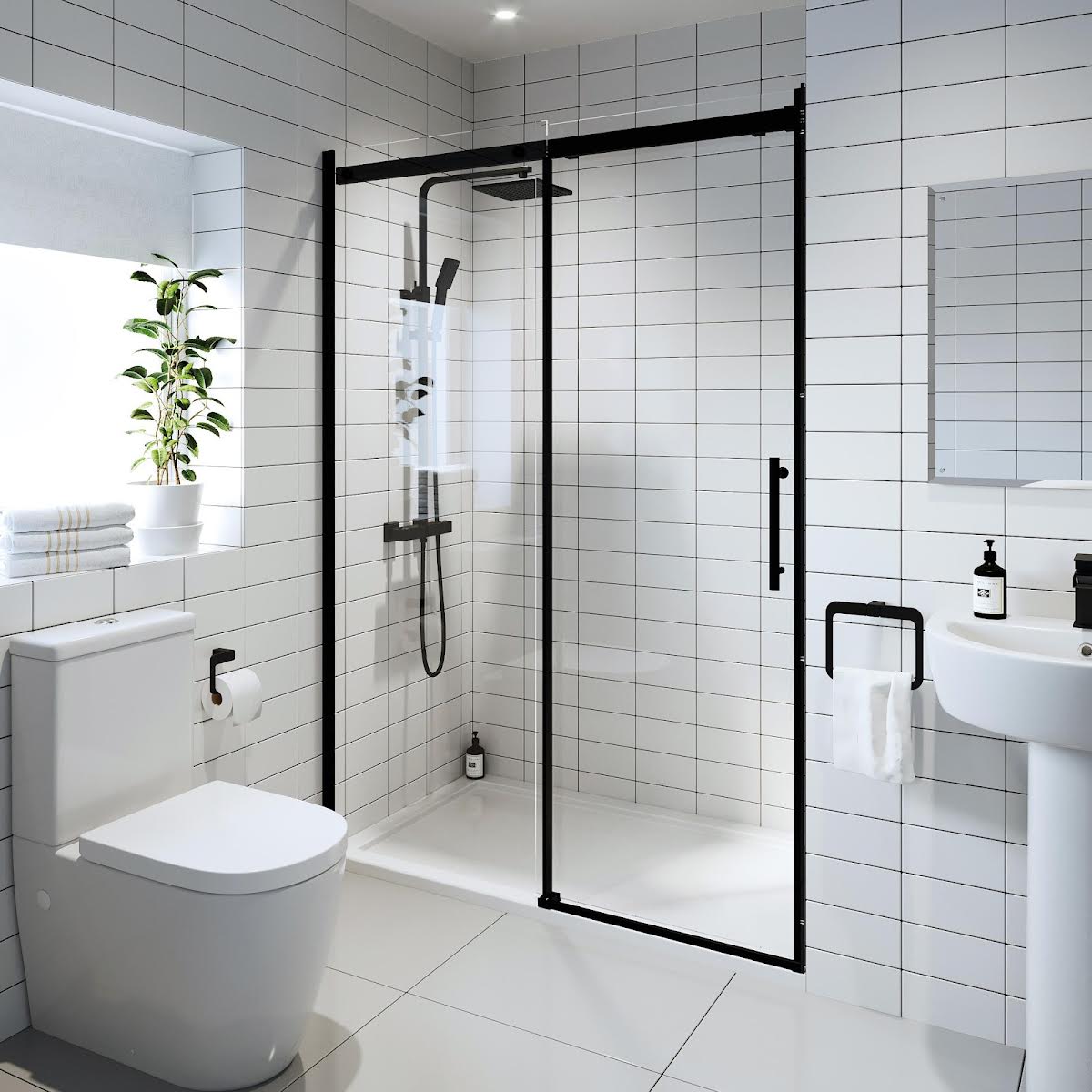 diamond-frameless-sliding-shower-door-1200mm-with-1200-x-900mm-tray-8mm-black