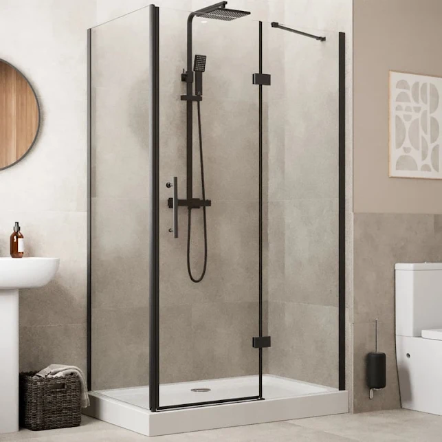 diamond-frameless-hinged-shower-enclosure-1200-x-700mm-with-raised-tray-and-waste-8mm-black