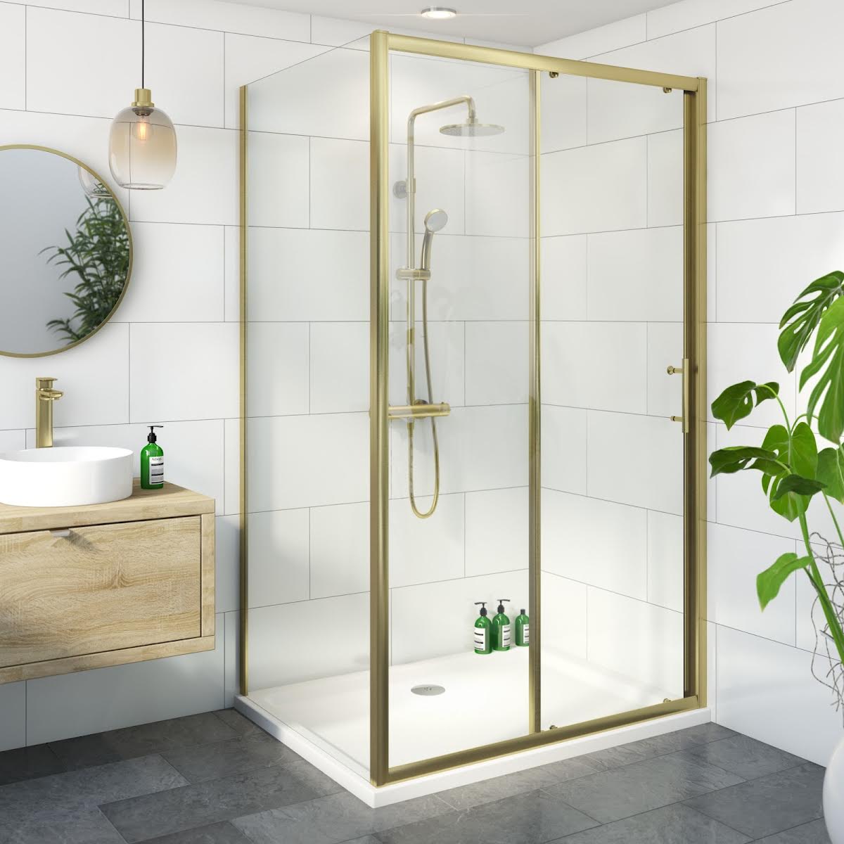 luxura-sliding-shower-enclosure-1400-x-700mm-with-tray-and-waste-6mm-brushed-brass