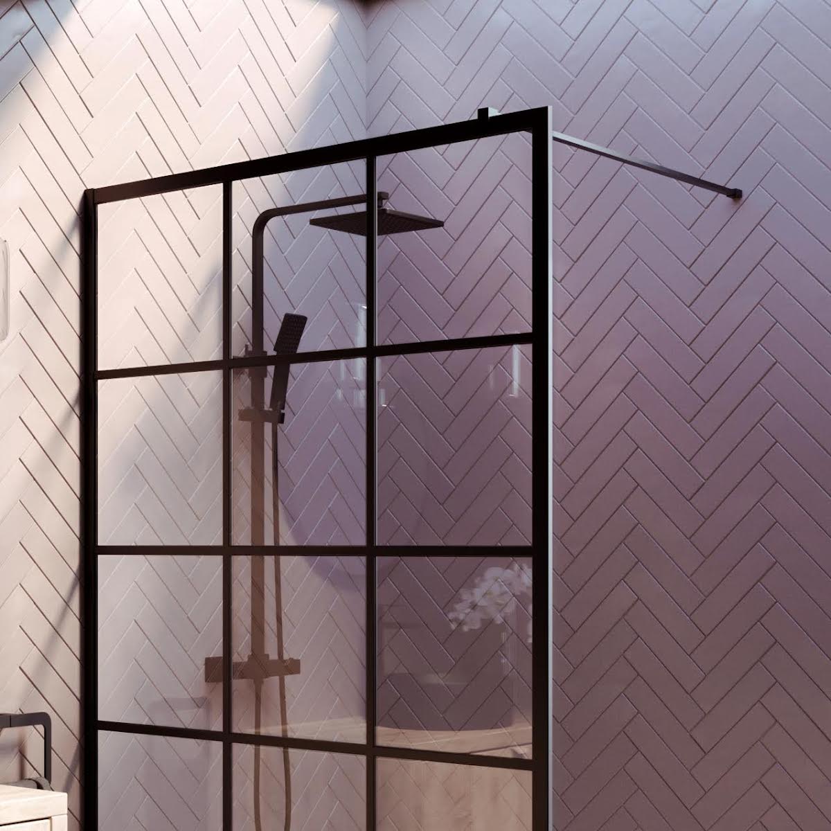 diamond-grid-glass-wet-room-shower-screen-1200mm-8mm-black