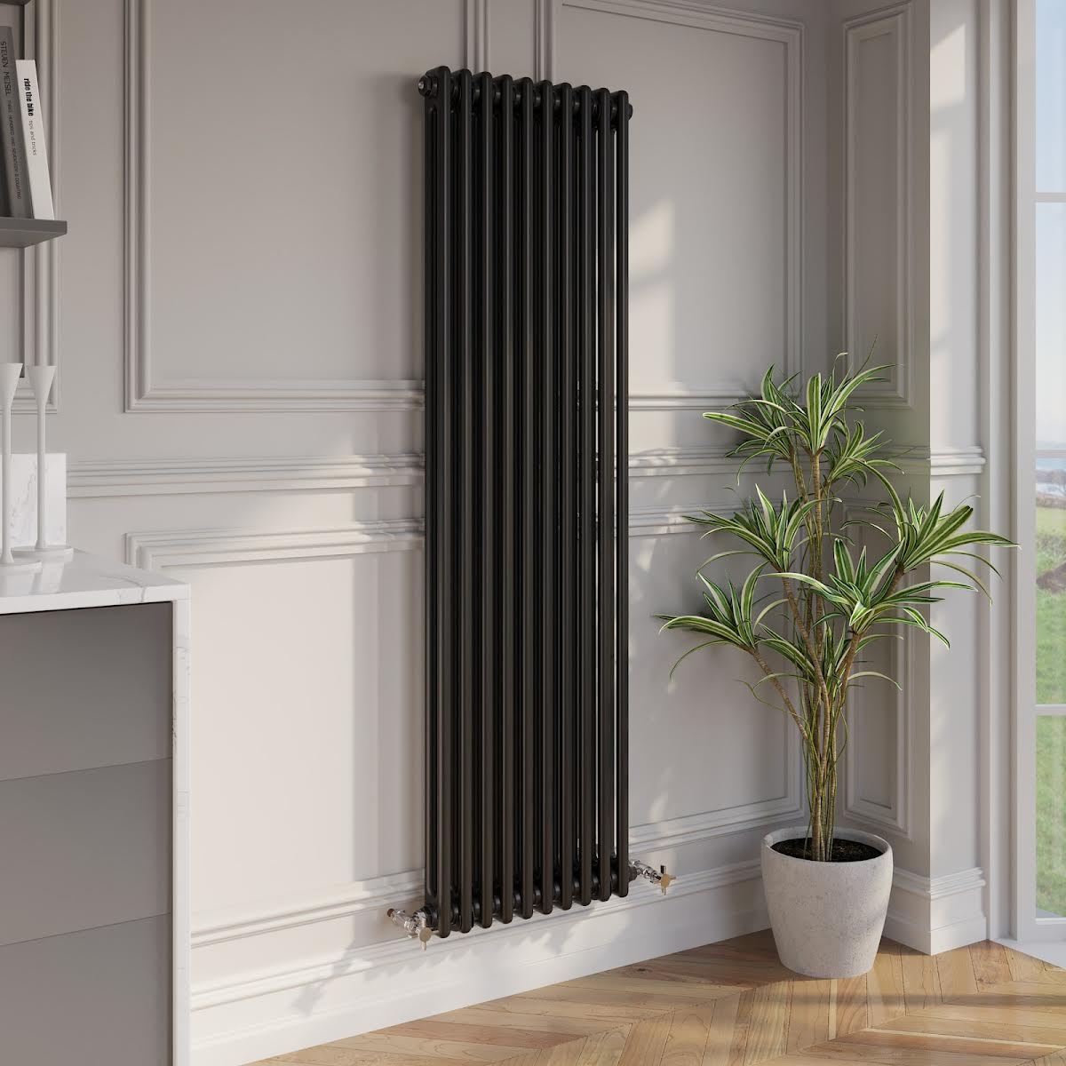 park-lane-traditional-vertical-colosseum-double-bar-column-radiator-black-1600-x-470mm