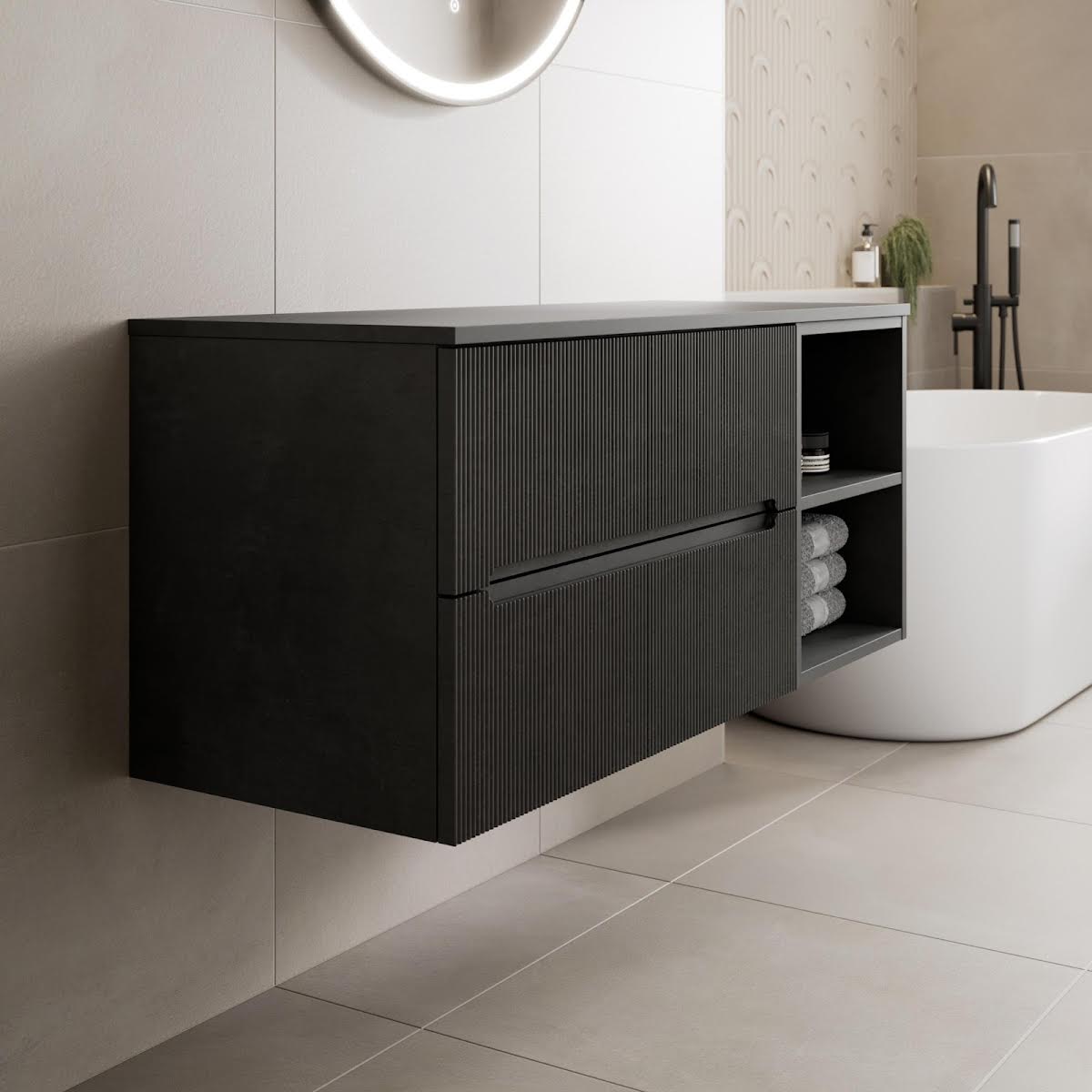 vitusso-fluted-black-wall-hung-bathroom-vanity-unit-without-basin-1200mm-black-top