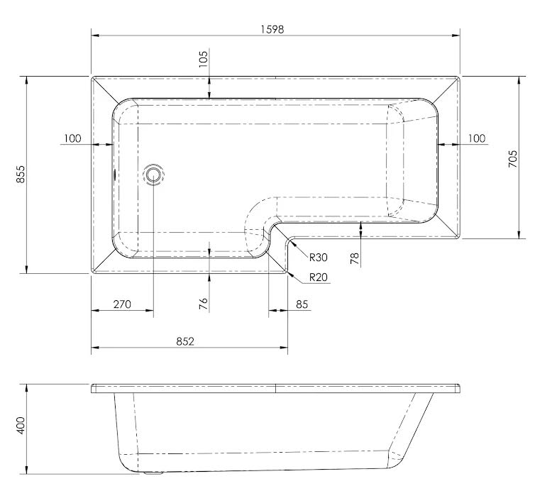 ceramica-l-shaped-1600mm-shower-bath-black-grid-shower-screen-bath-panel-rh