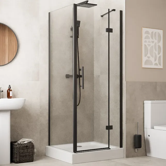 diamond-frameless-hinged-shower-enclosure-800-x-800mm-with-raised-tray-and-waste-8mm-black