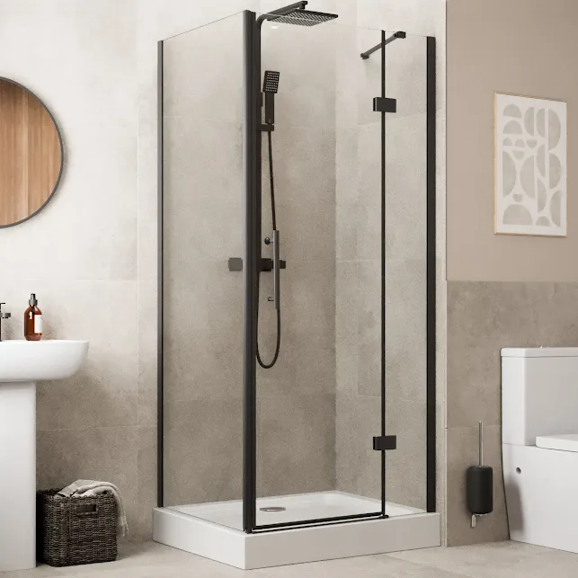 diamond-frameless-hinged-shower-enclosure-900-x-760mm-with-raised-tray-and-waste-8mm-black