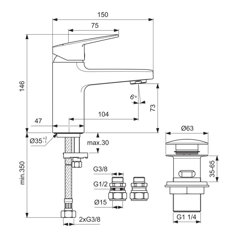 ideal-standard-ceraplan-single-lever-basin-mixer-with-click-waste