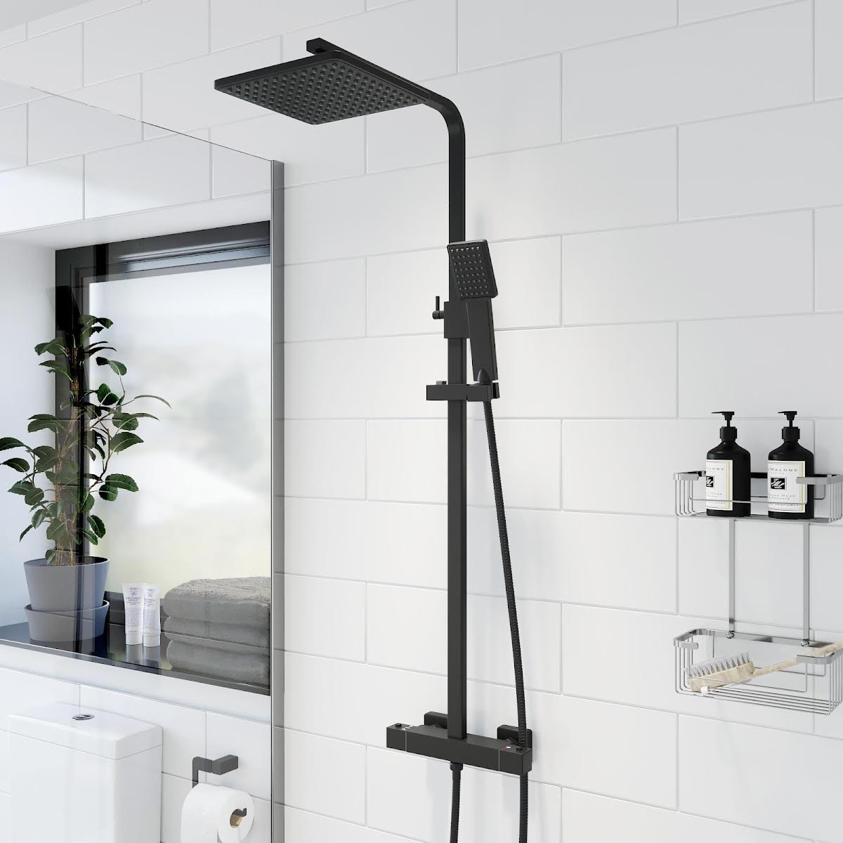 affine-royan-black-bathroom-suite-with-l-shape-shower-bath-1700-full-pedestal-basin-left-hand