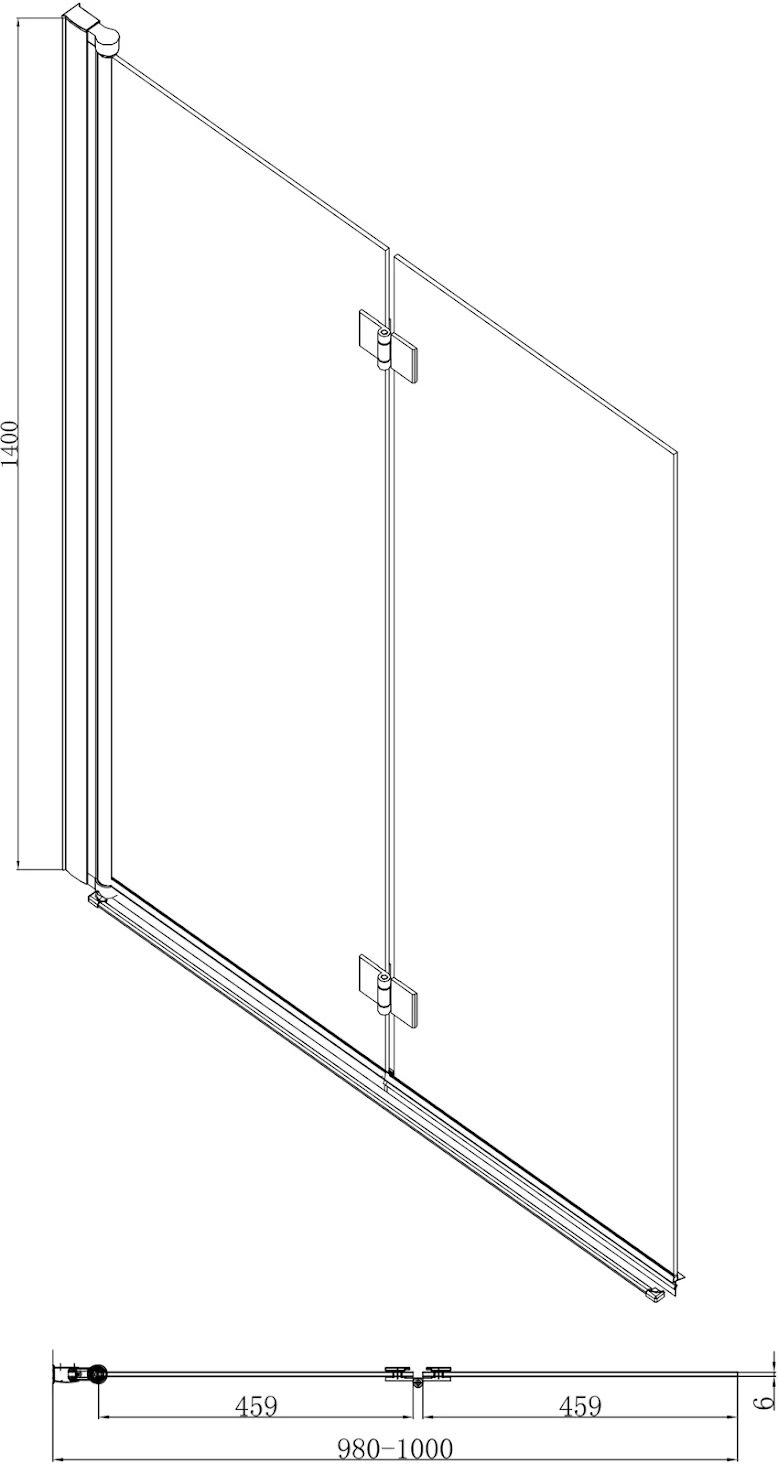 luxura-square-two-section-bath-shower-screen-1000mm-chrome-6mm