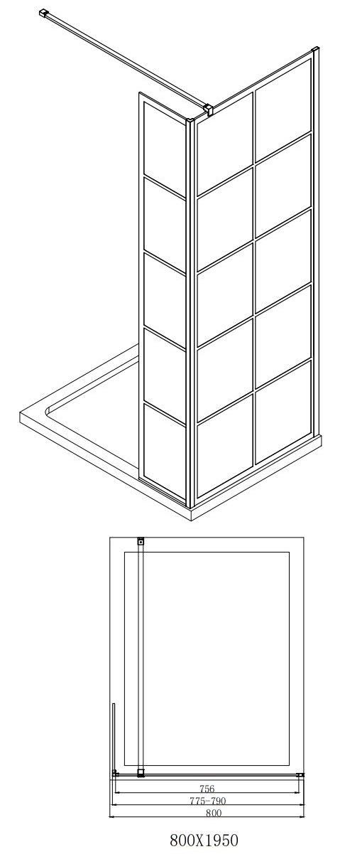 diamond-grid-glass-wet-room-shower-screen-800mm-with-return-panel-8mm-black