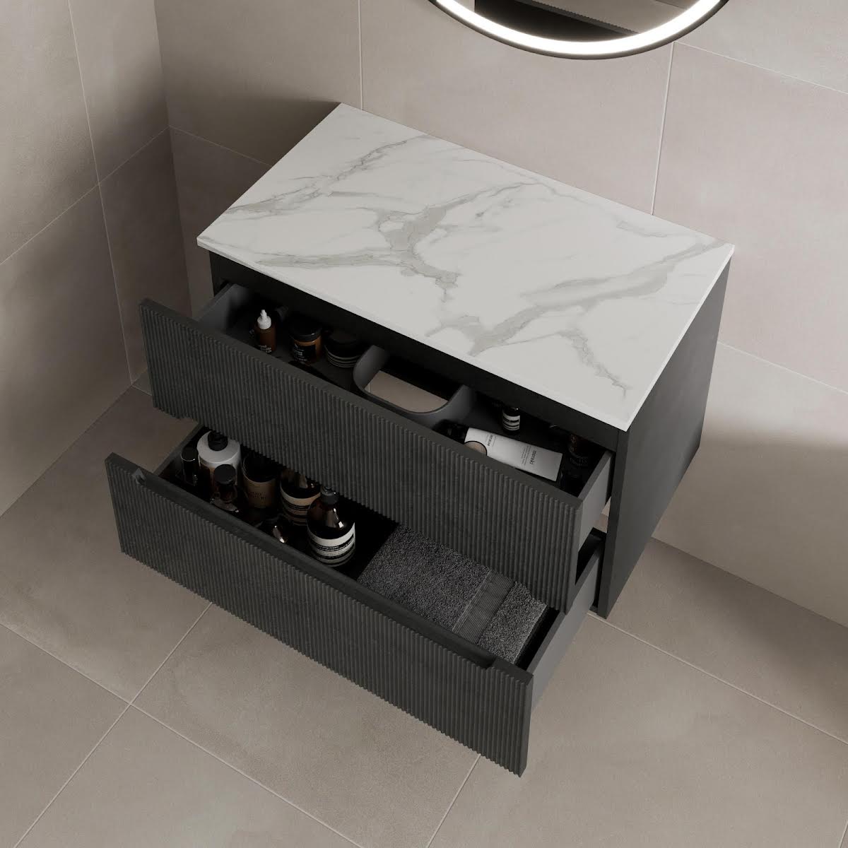 vitusso-fluted-black-wall-hung-bathroom-vanity-unit-without-basin-800mm-white-marble-top