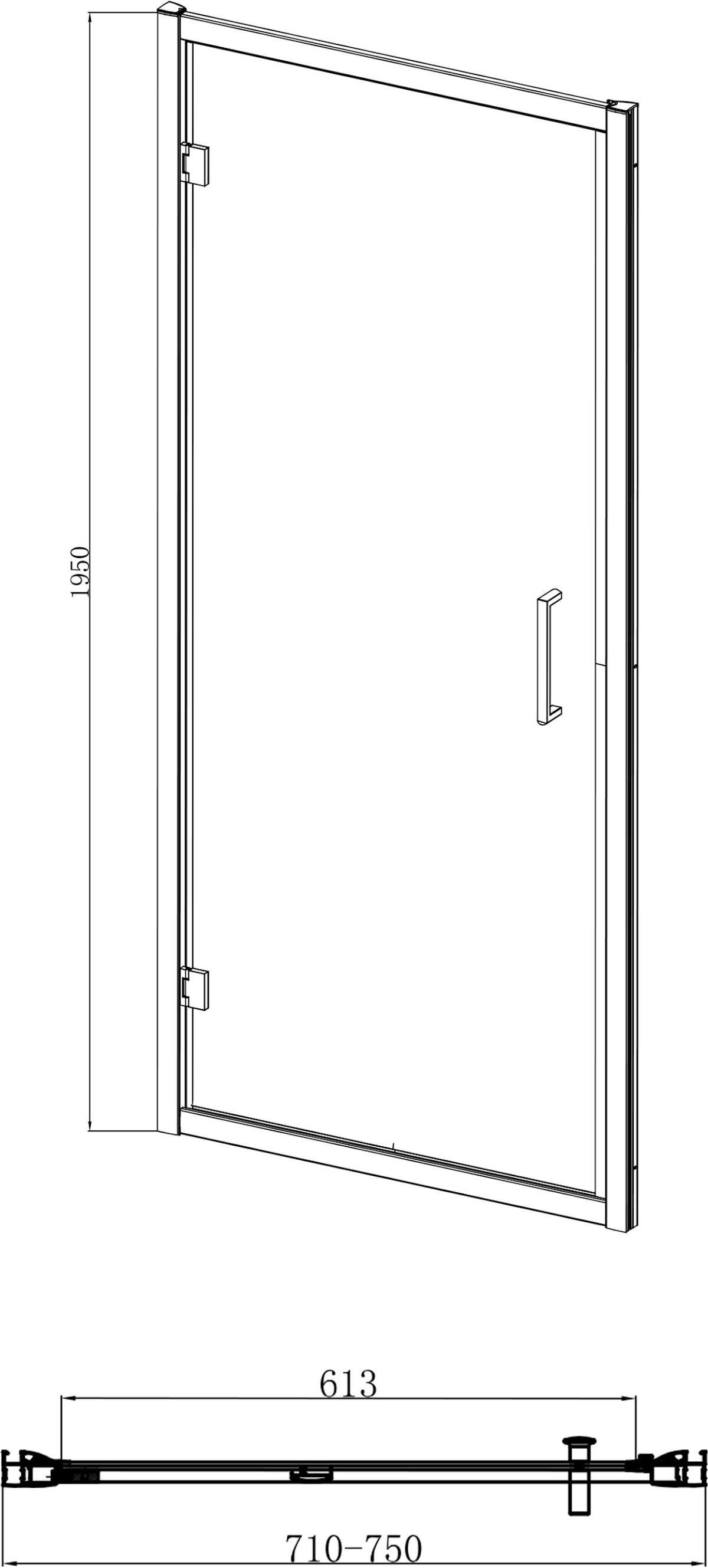 diamond-framed-hinged-shower-door-760mm-8mm