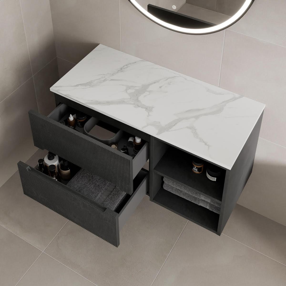 vitusso-fluted-black-wall-hung-bathroom-vanity-unit-without-basin-1000mm-white-marble-top