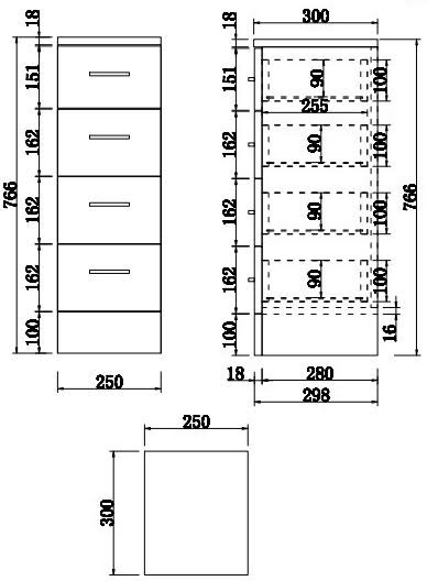 alpine-white-gloss-4-drawer-storage-unit-250-x-300mm