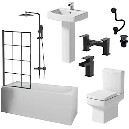 affine-royan-black-bathroom-suite-with-single-ended-bath-1700mm-mixer-shower-full-pedestal-basin