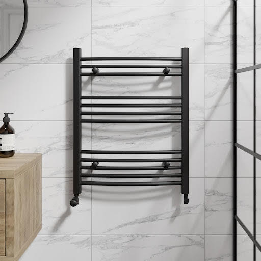 DuraTherm Curved Heated Towel Rail Matt Black - 750 X 600mm