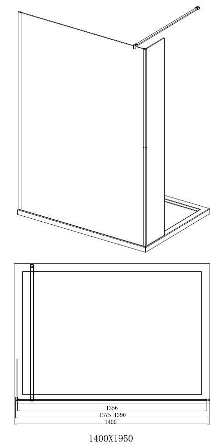 diamond-wet-room-shower-screen-1400mm-with-fixed-return-panel-8mm-brushed-brass