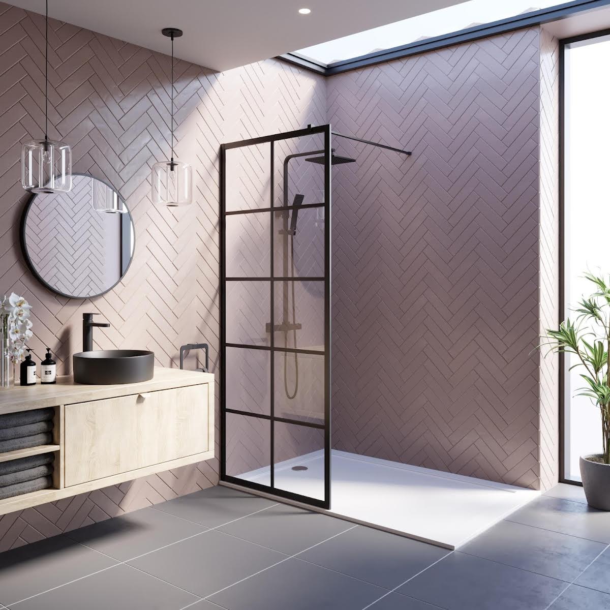 diamond-grid-glass-wet-room-shower-screen-800mm-8mm-black