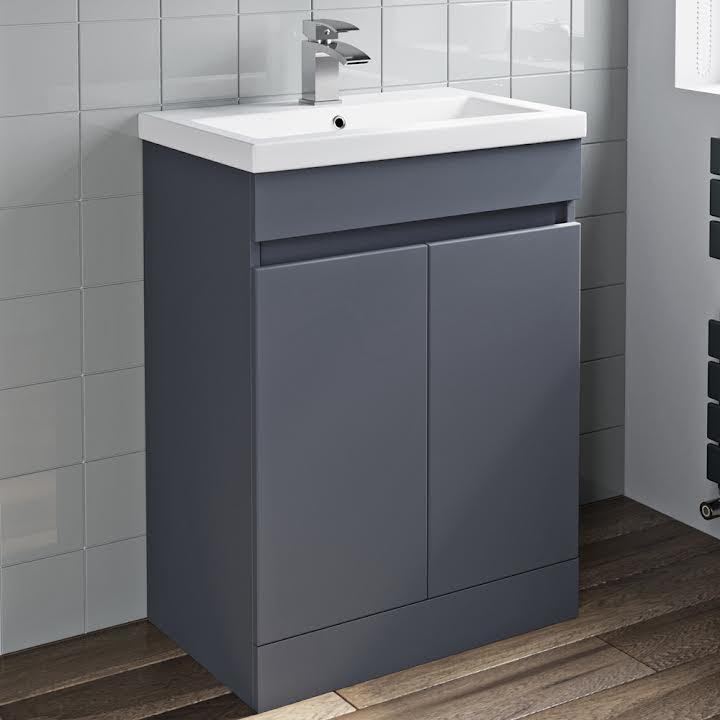 Artis Grey Gloss Floor Standing Door Vanity Unit & Basin - 600mm Width