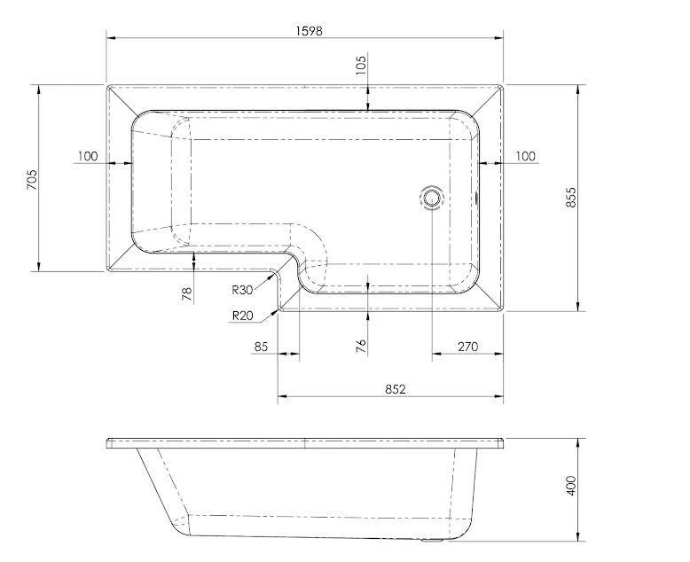 ceramica-l-shaped-1600mm-shower-bath-shower-screen-bath-panel-rh