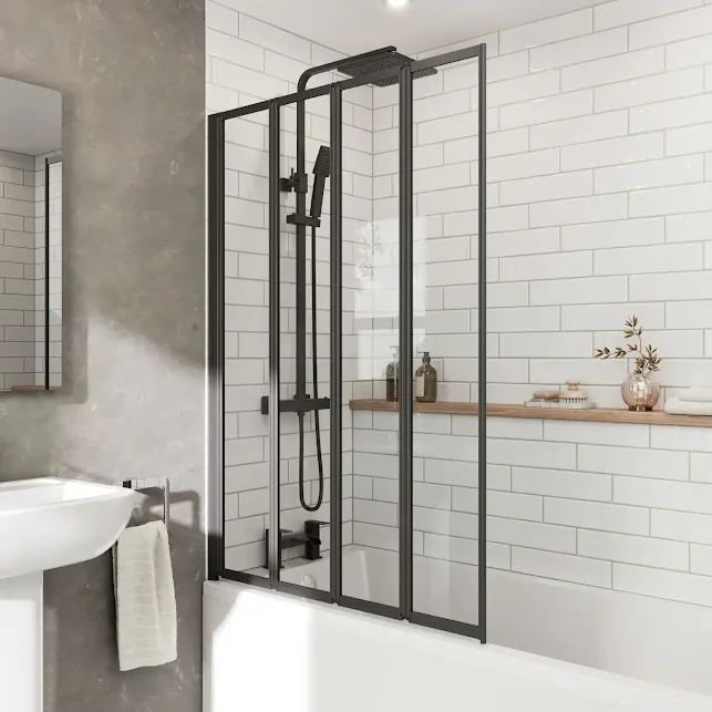 hydrolux-square-folding-bath-shower-screen-1000mm-matt-black-four-panels-4mm