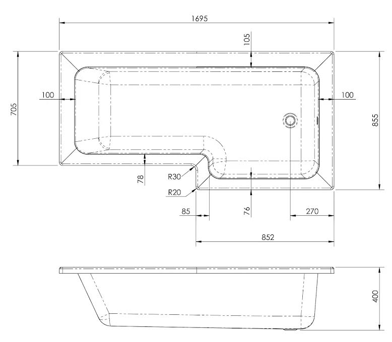 ceramica-l-shaped-1700mm-shower-bath-black-grid-shower-screen-bath-panel-lh