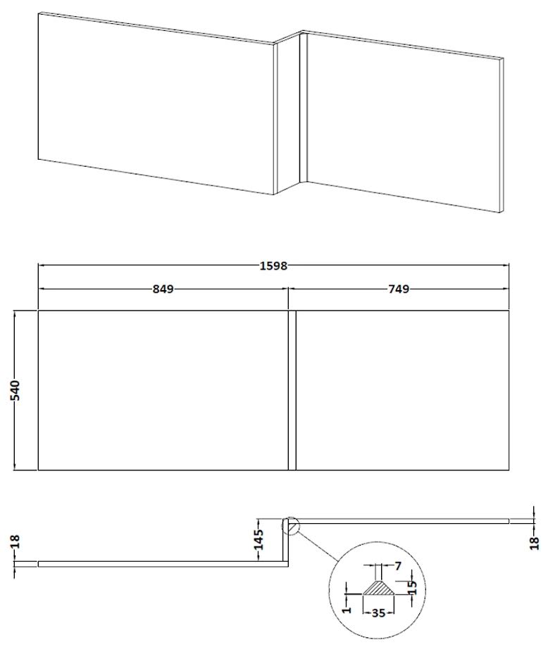 ceramica-l-shaped-1600mm-shower-bath-black-grid-shower-screen-bath-panel-rh