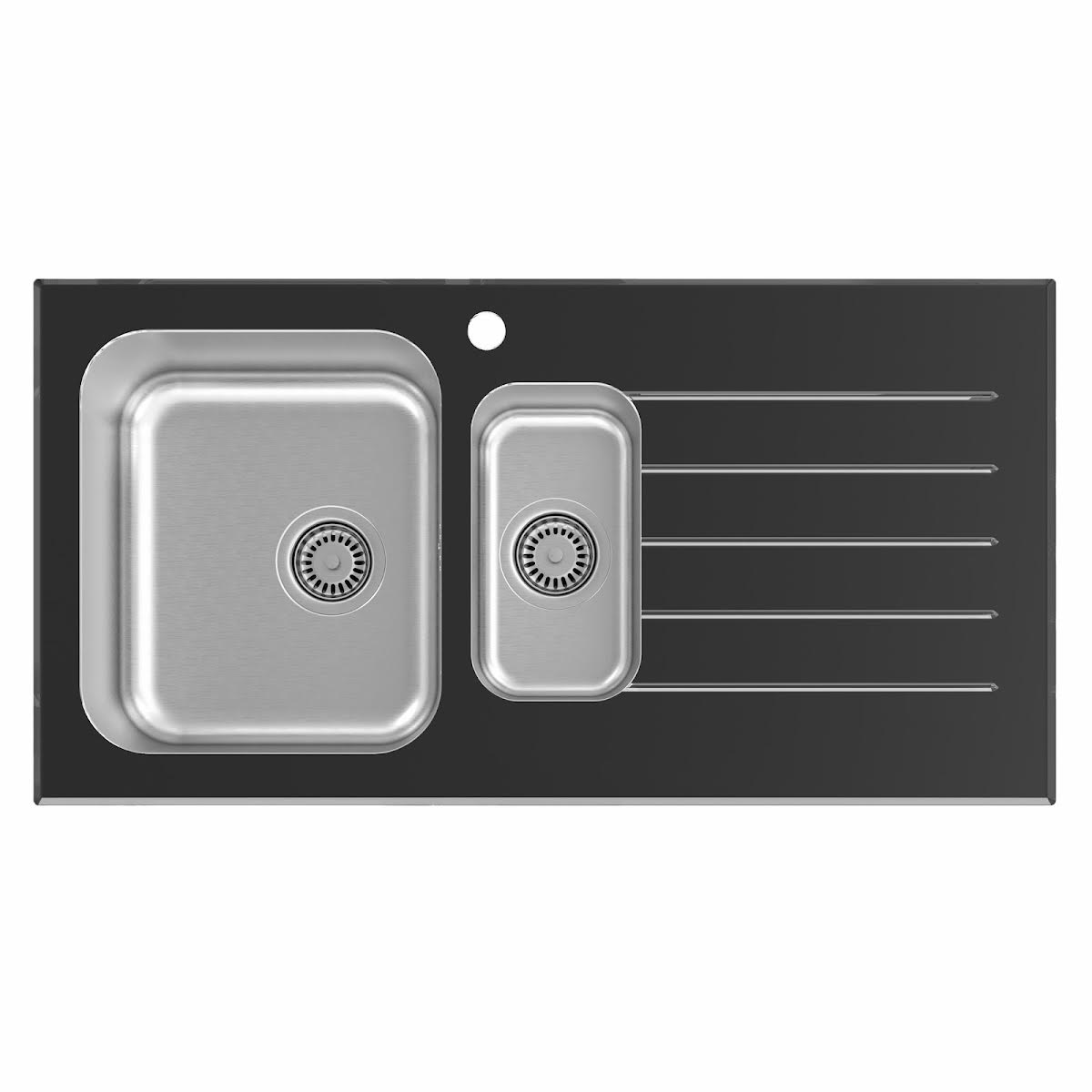 sauber-15-bowl-kitchen-sink-with-black-glass-surround-and-right-hand-drainer