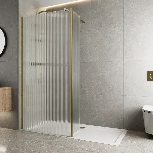 diamond-fluted-wet-room-shower-screen-1000mm-with-hinged-return-panel-8mm-brushed-brass