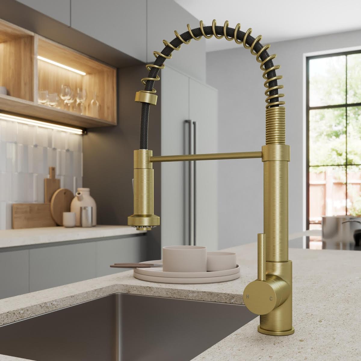 sauber-carena-flexible-pull-out-kitchen-tap-single-lever-brushed-brass