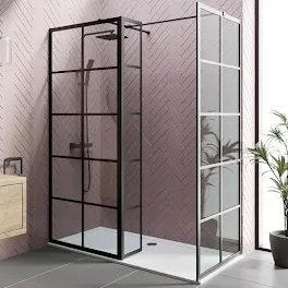 diamond-grid-walk-in-shower-screens-1400-x-800mm-with-non-slip-tray-fixed-panel-8mm-black