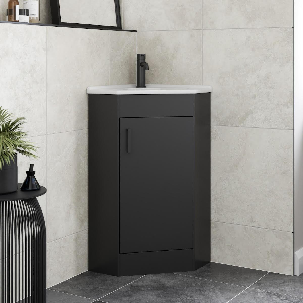 alpine-black-single-door-corner-vanity-unit-585mm