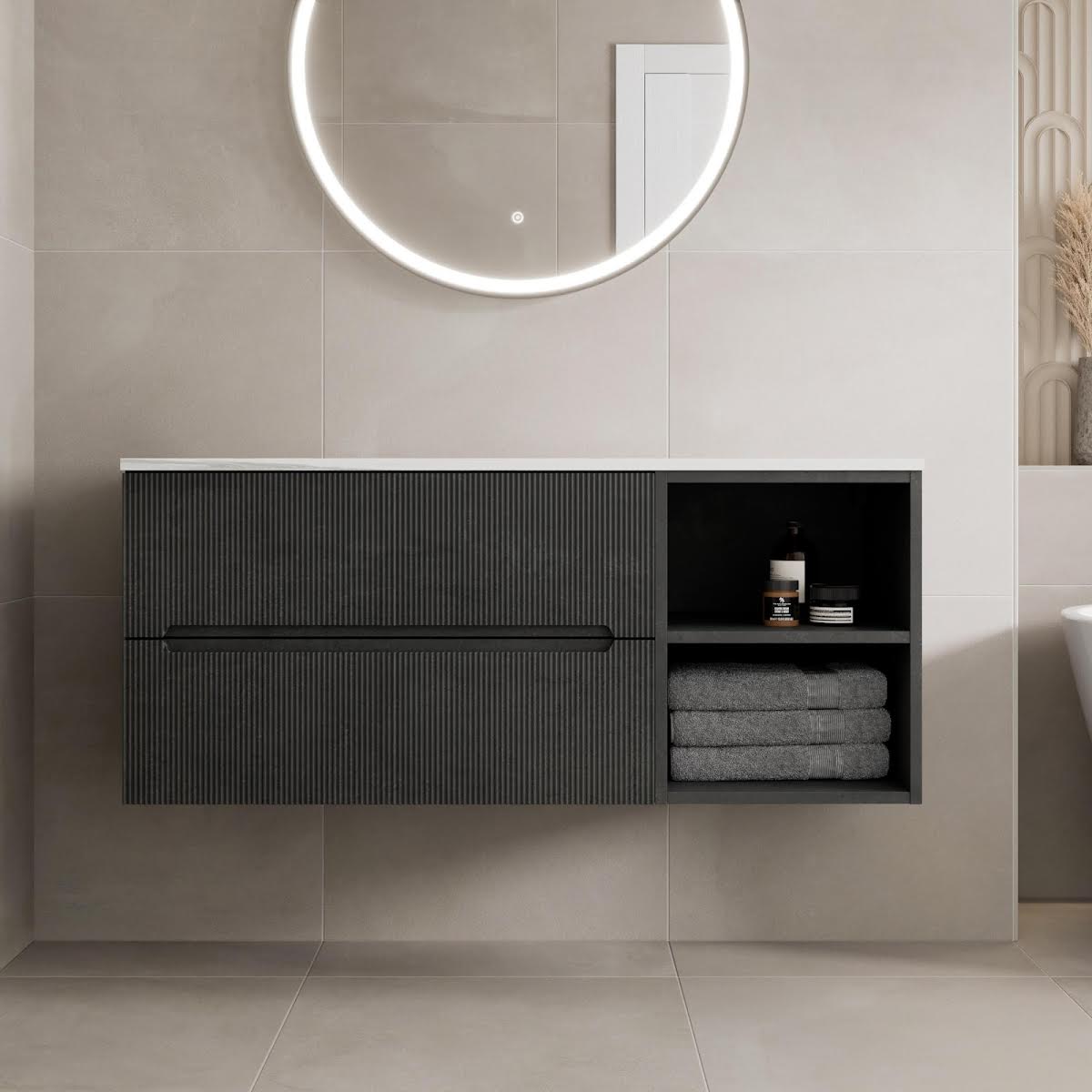 vitusso-fluted-black-wall-hung-bathroom-vanity-unit-without-basin-1200mm-white-marble-top