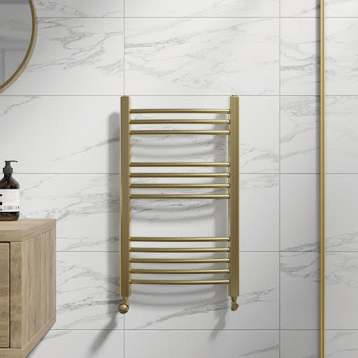 DuraTherm Curved Heated Towel Rail Brushed Brass - 750 X 450mm