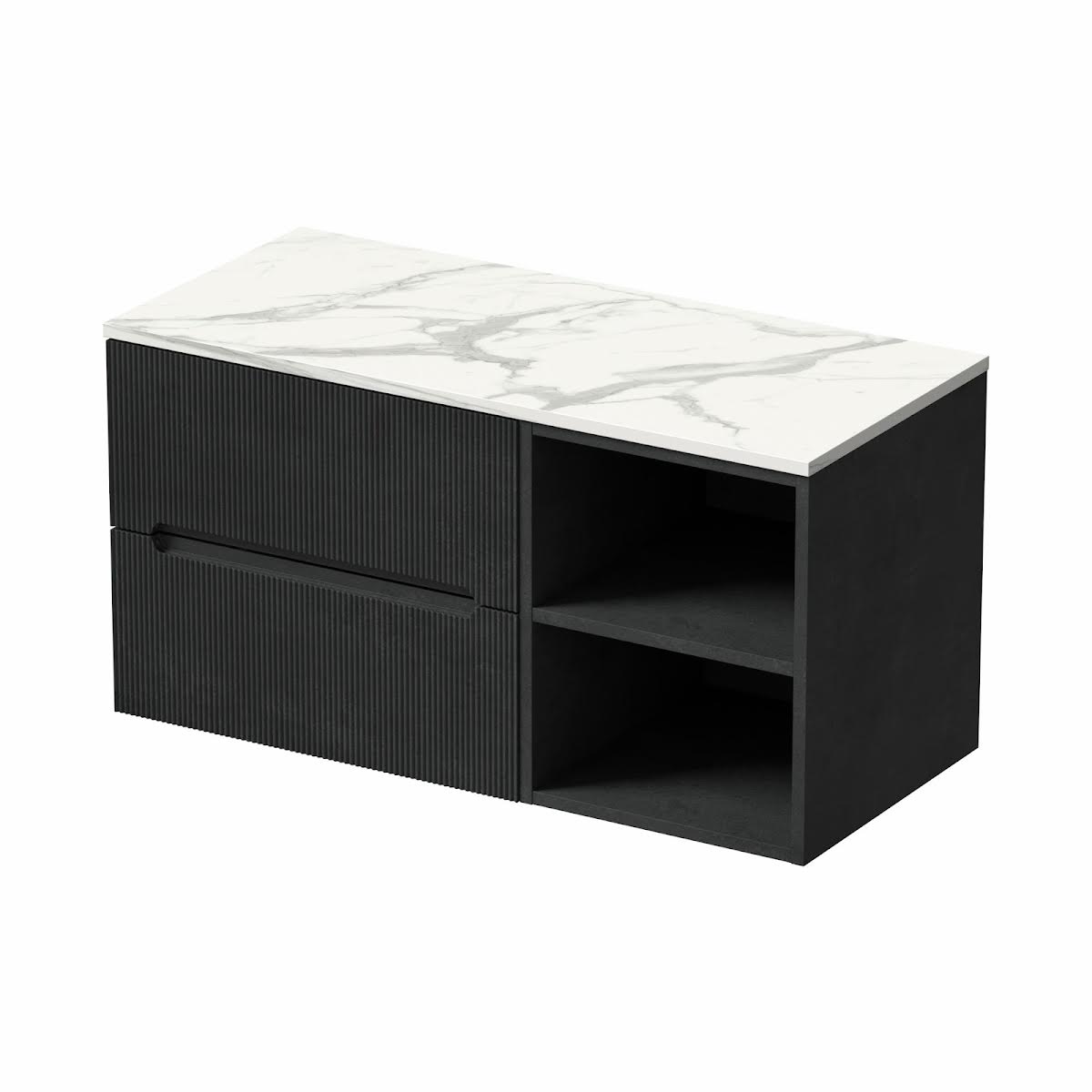 vitusso-fluted-black-wall-hung-bathroom-vanity-unit-without-basin-1000mm-white-marble-top