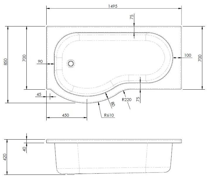 ceramica-p-shaped-1500mm-shower-bath-shower-screen-bath-panel-rh