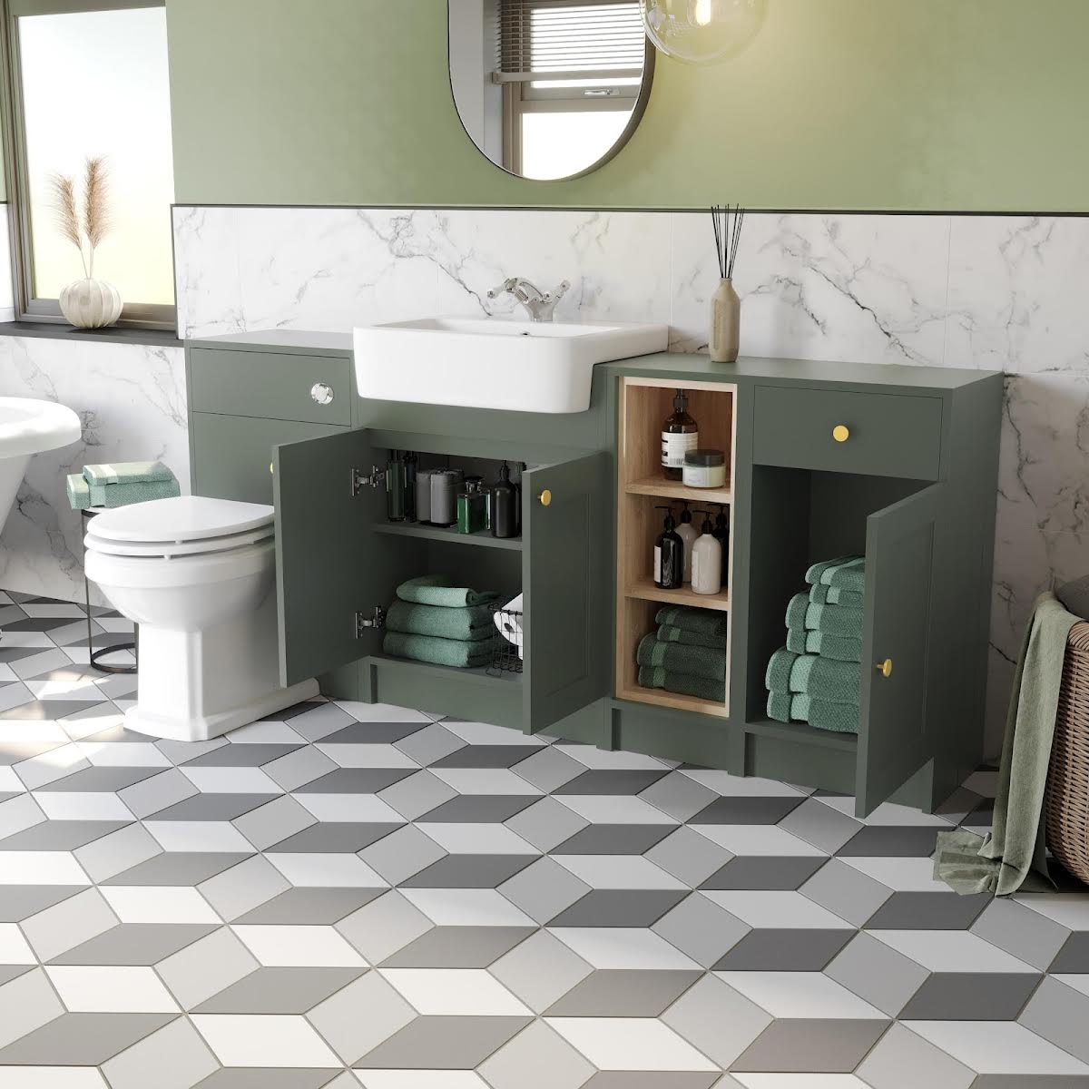 park-lane-winchester-green-toilet-vanity-unit-combination-with-brushed-brass-handles-1820mm