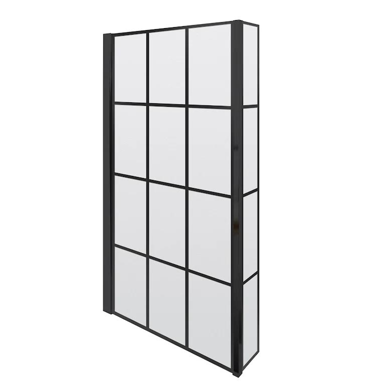 ceramica-l-shaped-1600mm-shower-bath-black-grid-shower-screen-bath-panel-rh