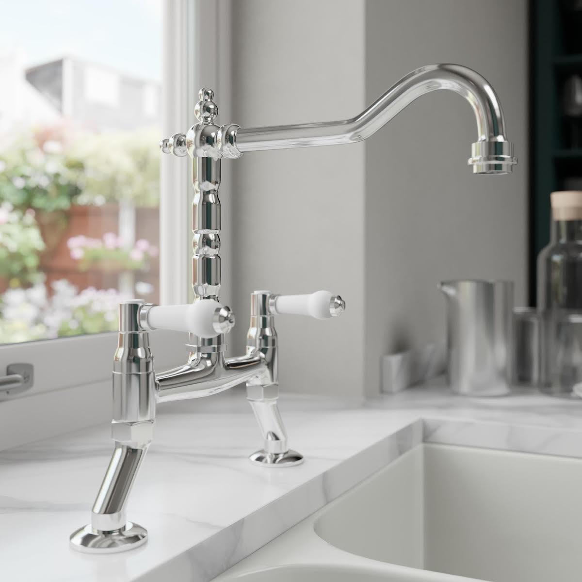 park-lane-traditional-bridge-kitchen-mixer-tap-with-white-levers-chrome