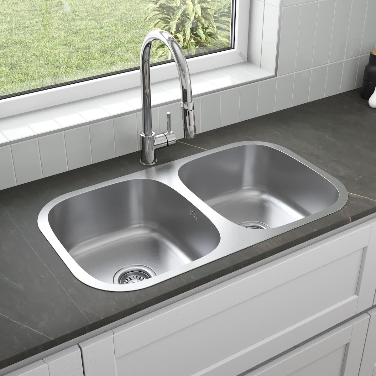 sauber-inset-double-bowl-stainless-steel-kitchen-sink-with-waste-785mm-rectangular