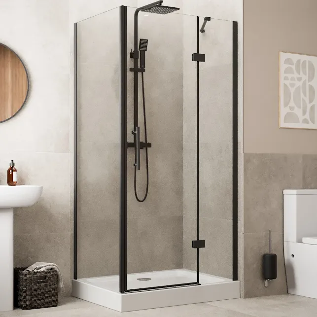 diamond-frameless-hinged-shower-enclosure-1000-x-700mm-with-raised-tray-and-waste-8mm-black